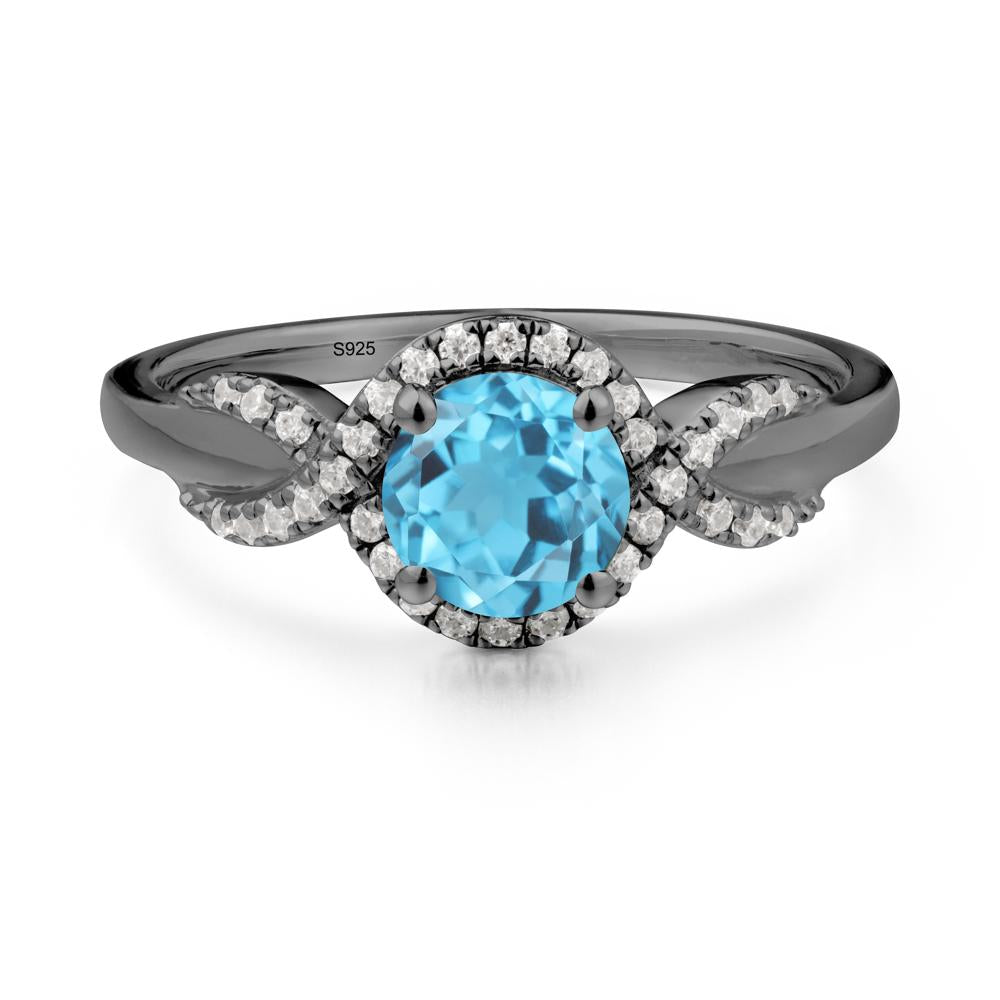 Twist Band Swiss Blue Topaz Halo Ring - LUO Jewelry #metal_black finish sterling silver