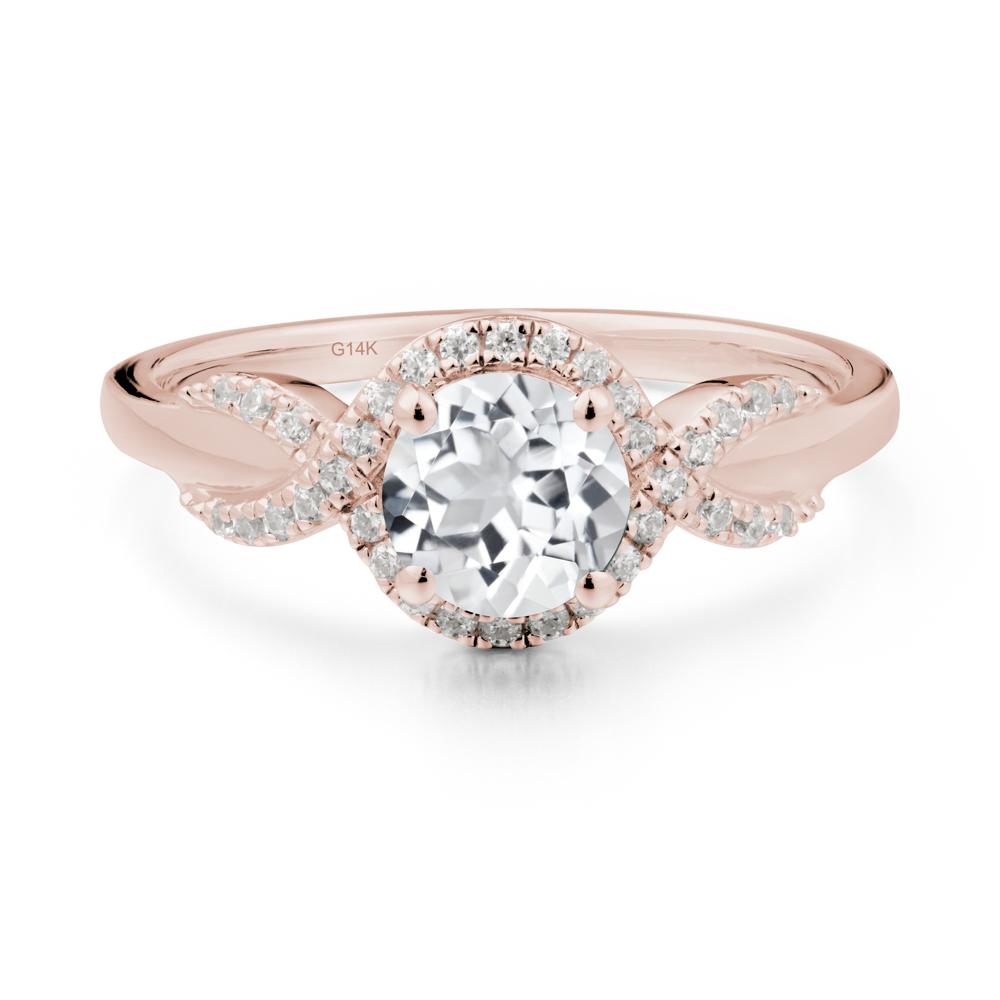 Twist Band White Topaz Halo Ring - LUO Jewelry #metal_14k rose gold