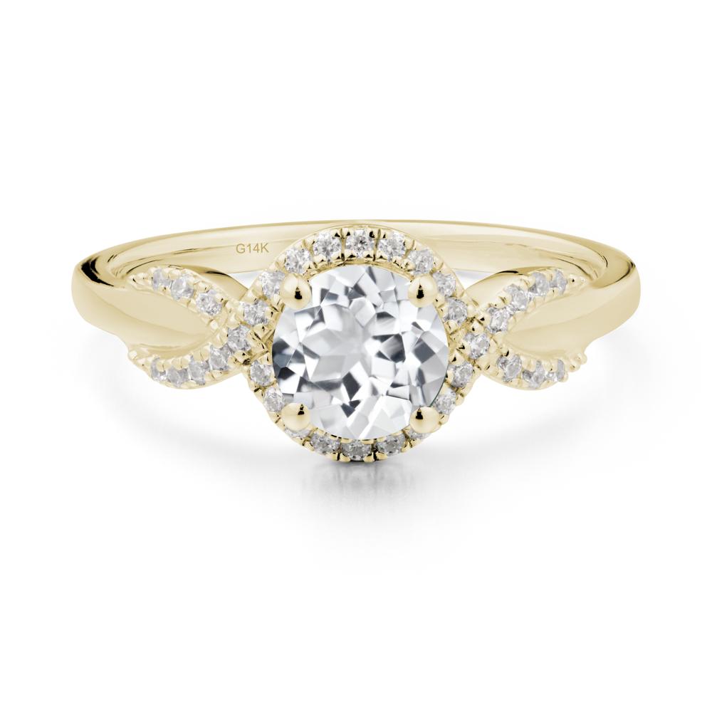 Twist Band White Topaz Halo Ring - LUO Jewelry #metal_14k yellow gold