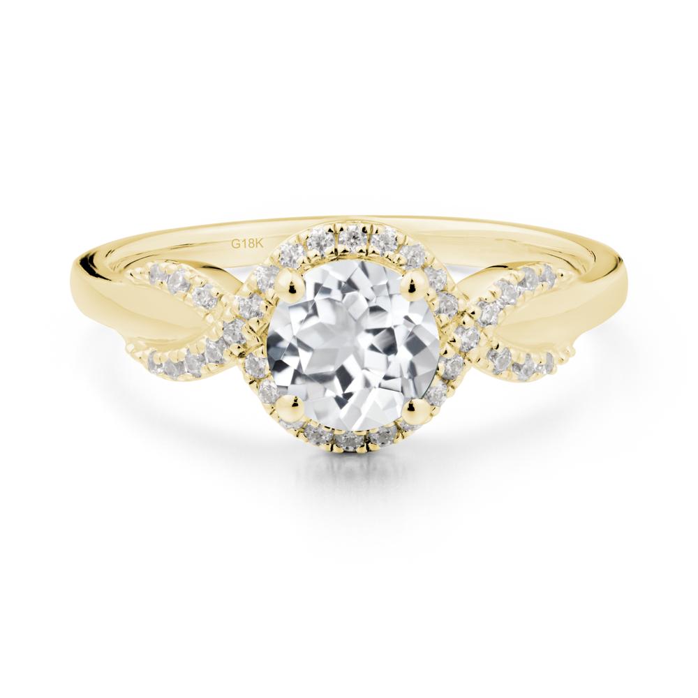 Twist Band White Topaz Halo Ring - LUO Jewelry #metal_18k yellow gold