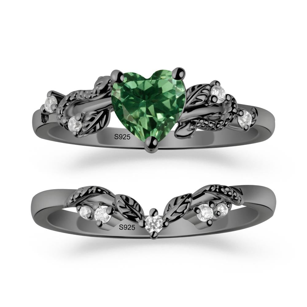 Heart Shaped Green Sapphire Bridal Set - LUO Jewelry #metal_xxxxx