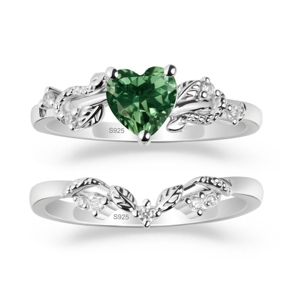 Heart Shaped Green Sapphire Bridal Set - LUO Jewelry #metal_xxxxx