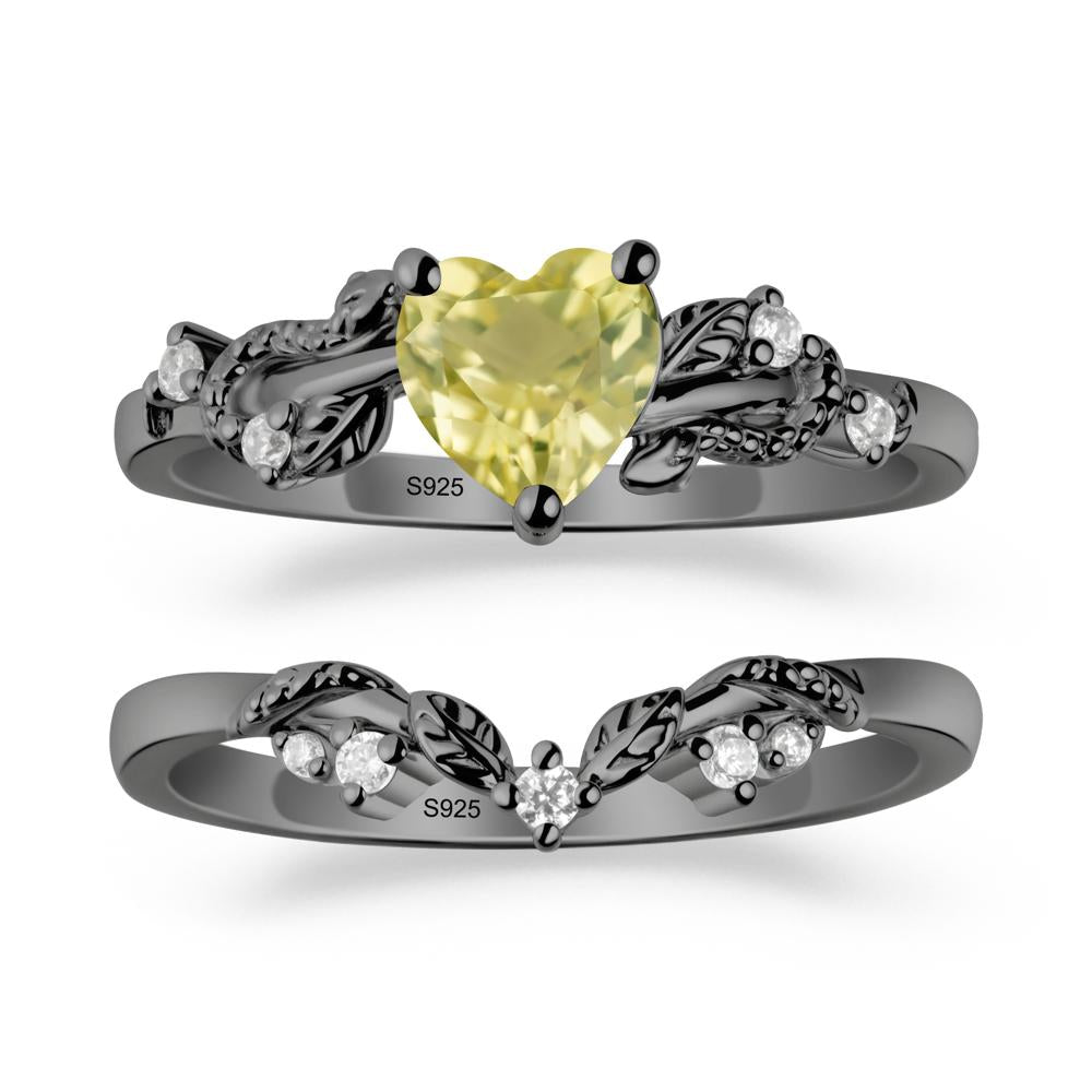 Leaf Design Lemon Quartz Ring Set - LUO Jewelry #metal_xxxxx