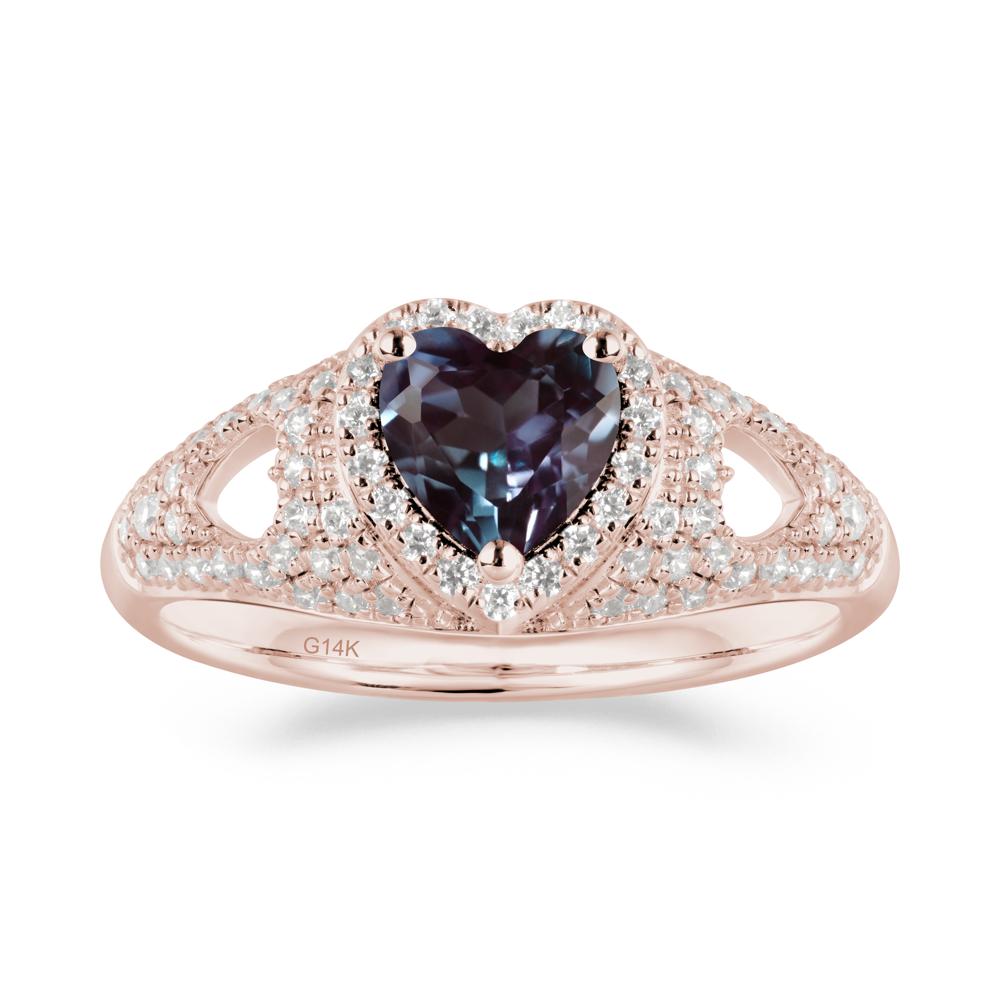 Halo Ring with Heart Shaped Alexandrite - LUO Jewelry #metal_14k rose gold
