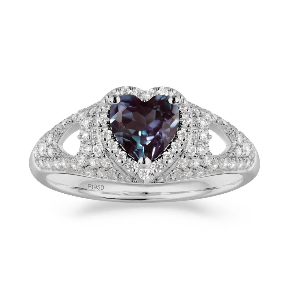 Halo Ring with Heart Shaped Alexandrite - LUO Jewelry #metal_platinum