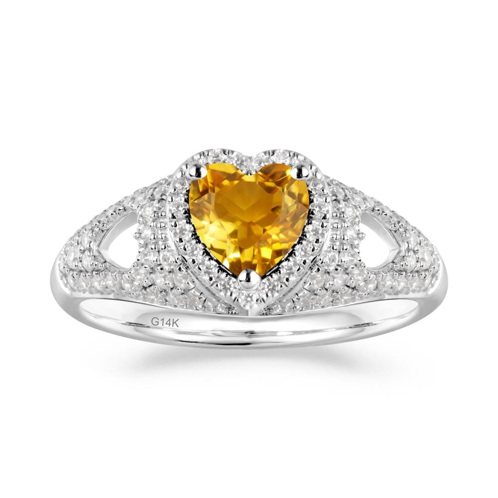 Heart Cut Citrine Pave Ring - LUO Jewelry #metal_14k white gold