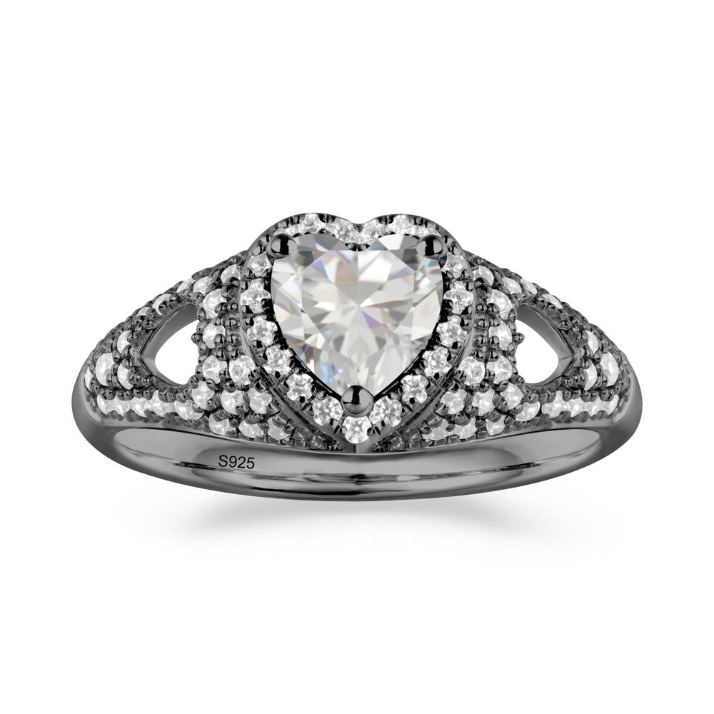 Halo Ring with Heart Shaped Cubic Zirconia - LUO Jewelry #metal_black finish sterling silver