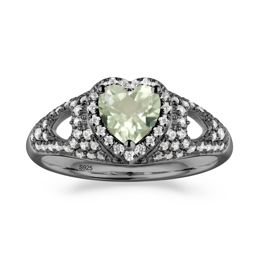 Heart Cut Green Amethyst Pave Ring - LUO Jewelry #metal_black finish sterling silver
