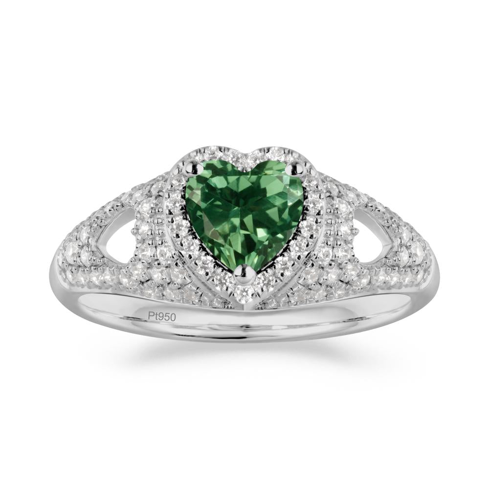 Halo Ring with Heart Shaped Green Sapphire - LUO Jewelry #metal_platinum