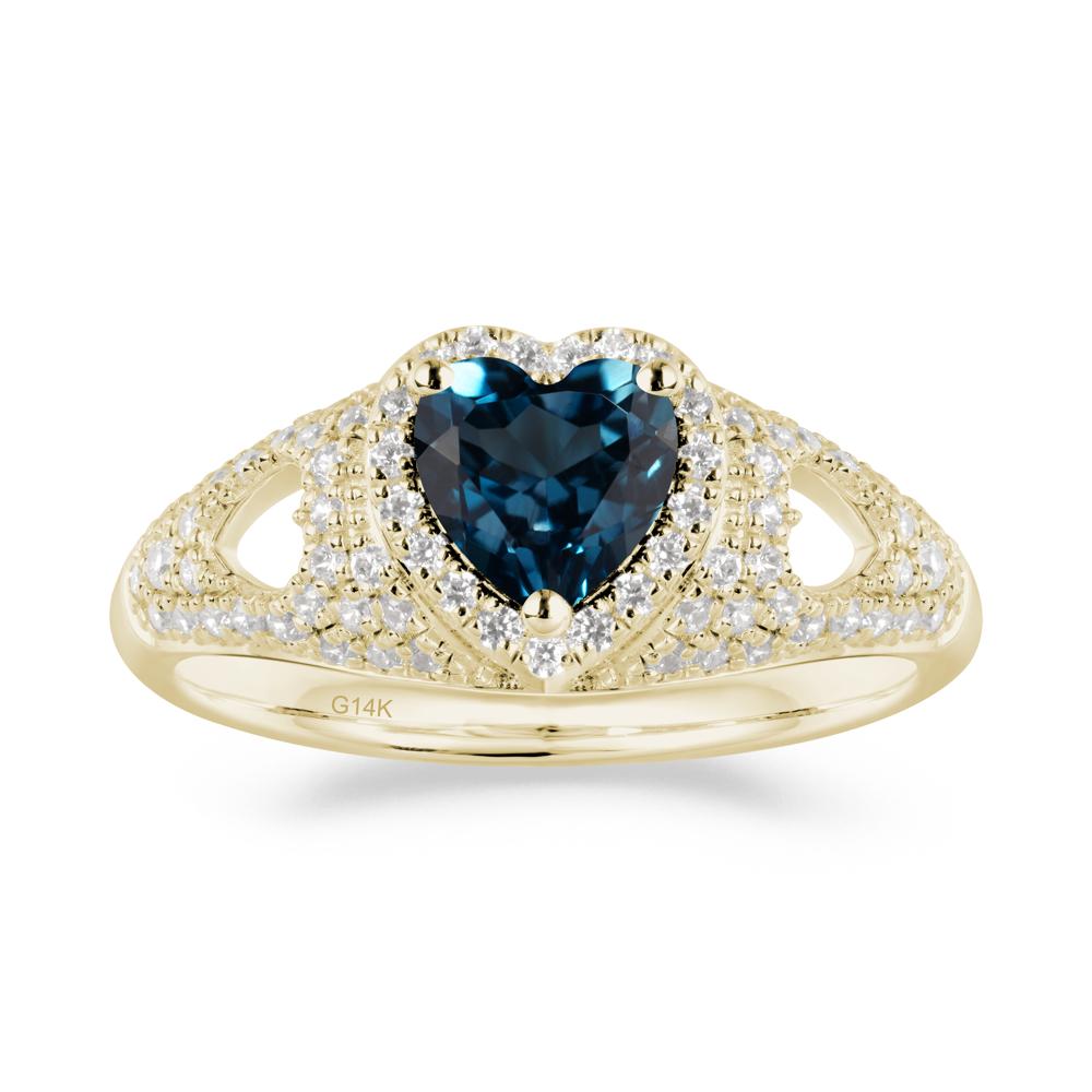 Halo Ring with Heart Shaped London Blue Topaz - LUO Jewelry #metal_14k yellow gold