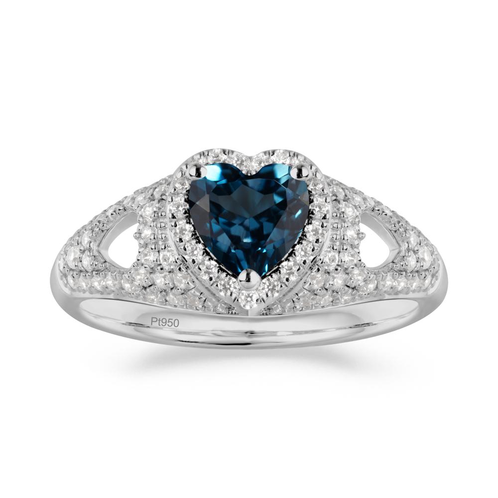 Halo Ring with Heart Shaped London Blue Topaz - LUO Jewelry #metal_platinum