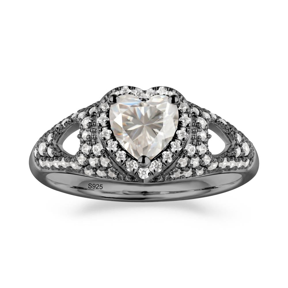 Heart Cut Moissanite Pave Ring - LUO Jewelry #metal_black finish sterling silver