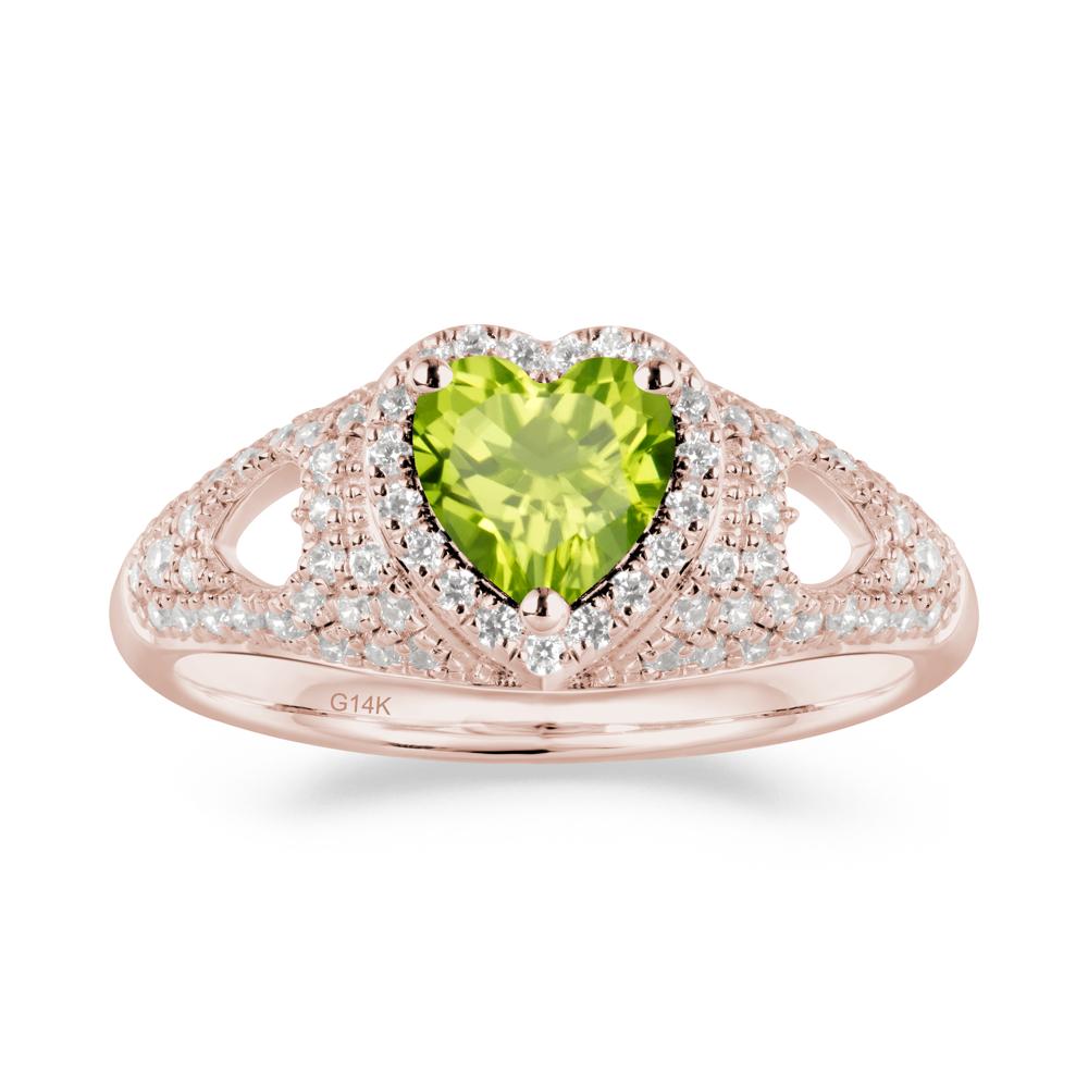 Halo Ring with Heart Shaped Peridot - LUO Jewelry #metal_14k rose gold