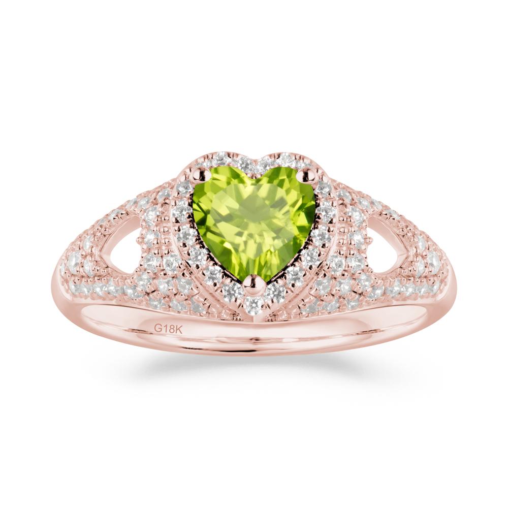 Halo Ring with Heart Shaped Peridot - LUO Jewelry #metal_18k rose gold