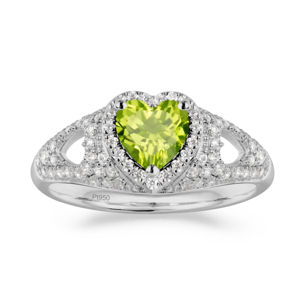 Halo Ring with Heart Shaped Peridot - LUO Jewelry #metal_platinum
