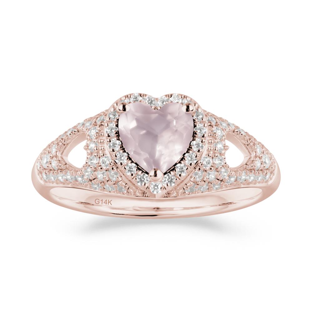 Heart Cut Rose Quartz Pave Ring - LUO Jewelry #metal_14k rose gold
