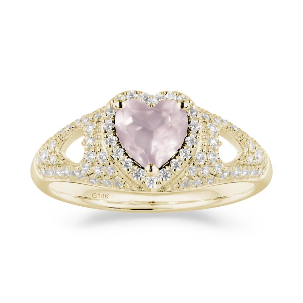 Heart Cut Rose Quartz Pave Ring - LUO Jewelry #metal_14k yellow gold