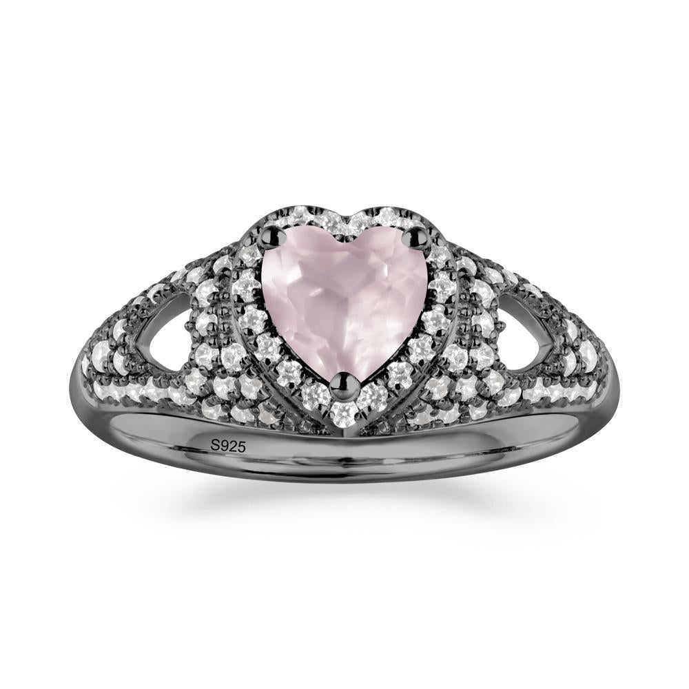 Heart Cut Rose Quartz Pave Ring - LUO Jewelry #metal_black finish sterling silver