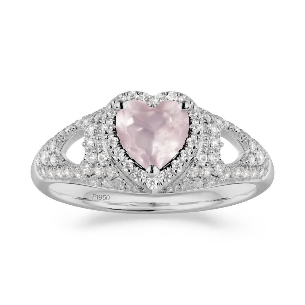Heart Cut Rose Quartz Pave Ring - LUO Jewelry #metal_platinum