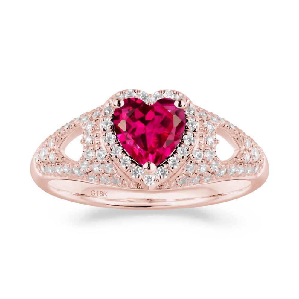 Halo Ring with Heart Shaped Ruby - LUO Jewelry #metal_18k rose gold