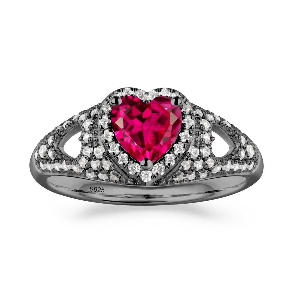 Halo Ring with Heart Shaped Ruby - LUO Jewelry #metal_black finish sterling silver
