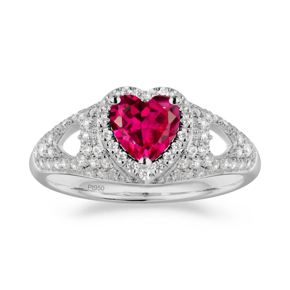 Halo Ring with Heart Shaped Ruby - LUO Jewelry #metal_platinum
