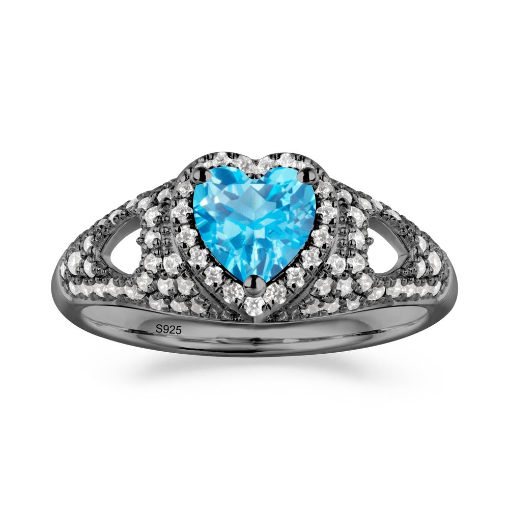 Cluster Ring with Heart Shaped Swiss Blue Topaz - LUO Jewelry #metal_black finish sterling silver