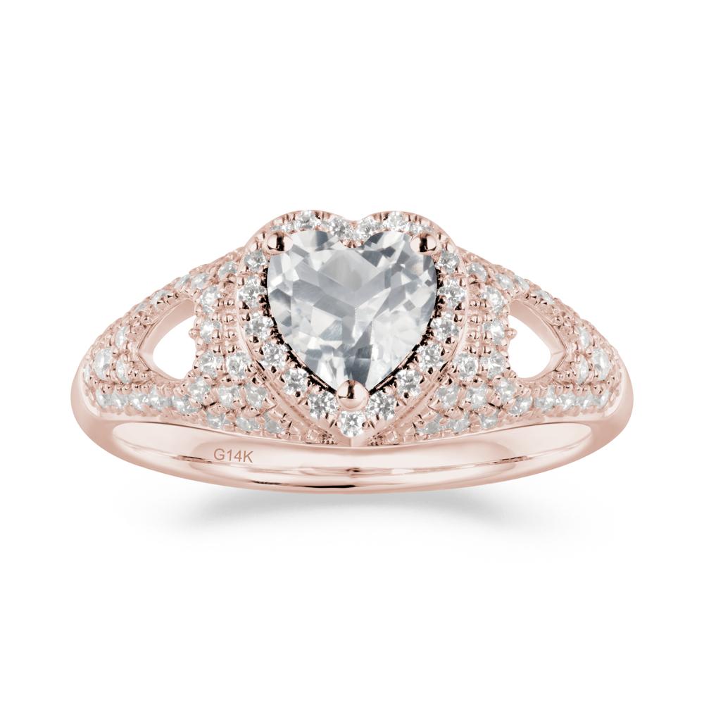 Halo Ring with Heart Shaped White Topaz - LUO Jewelry #metal_14k rose gold