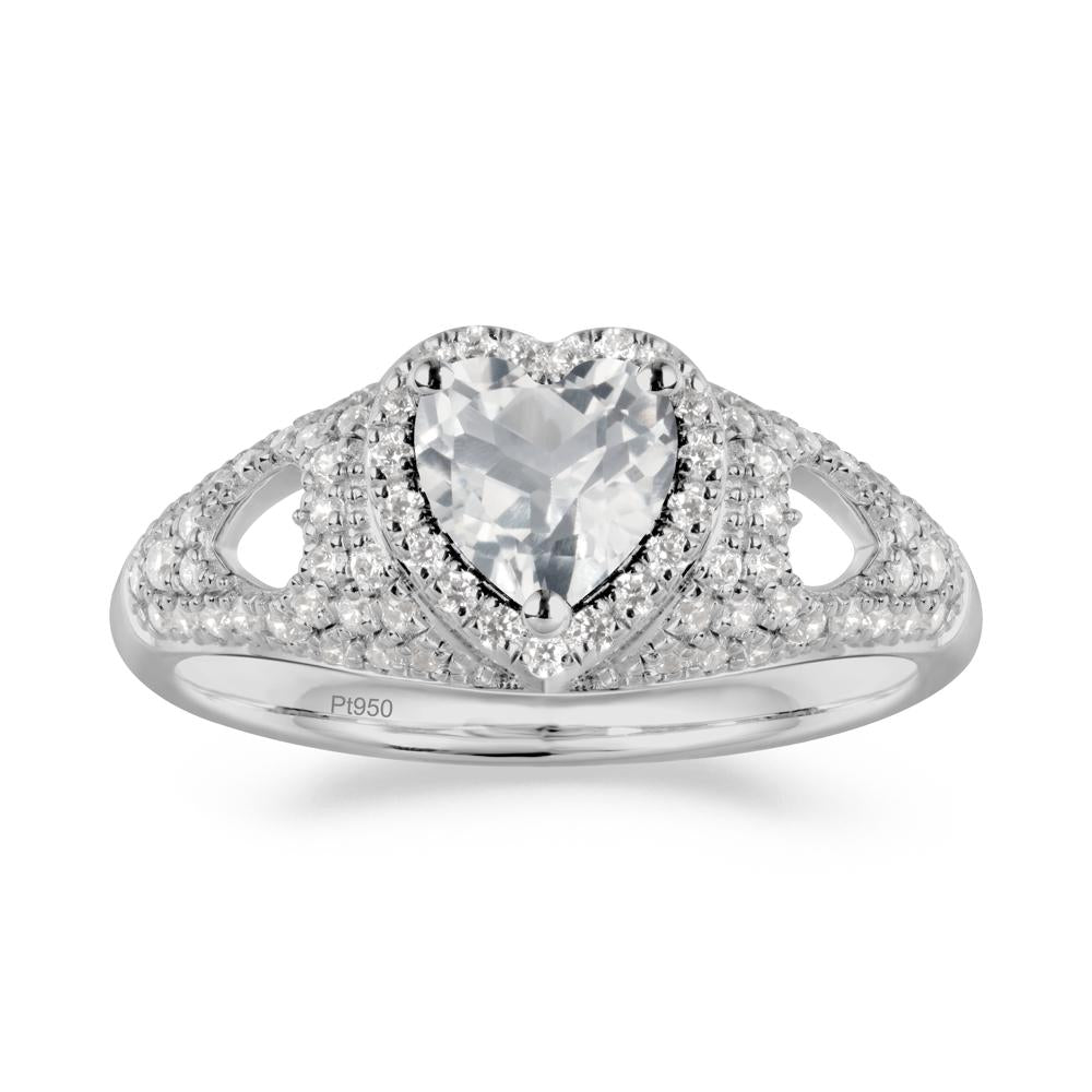 Halo Ring with Heart Shaped White Topaz - LUO Jewelry #metal_platinum
