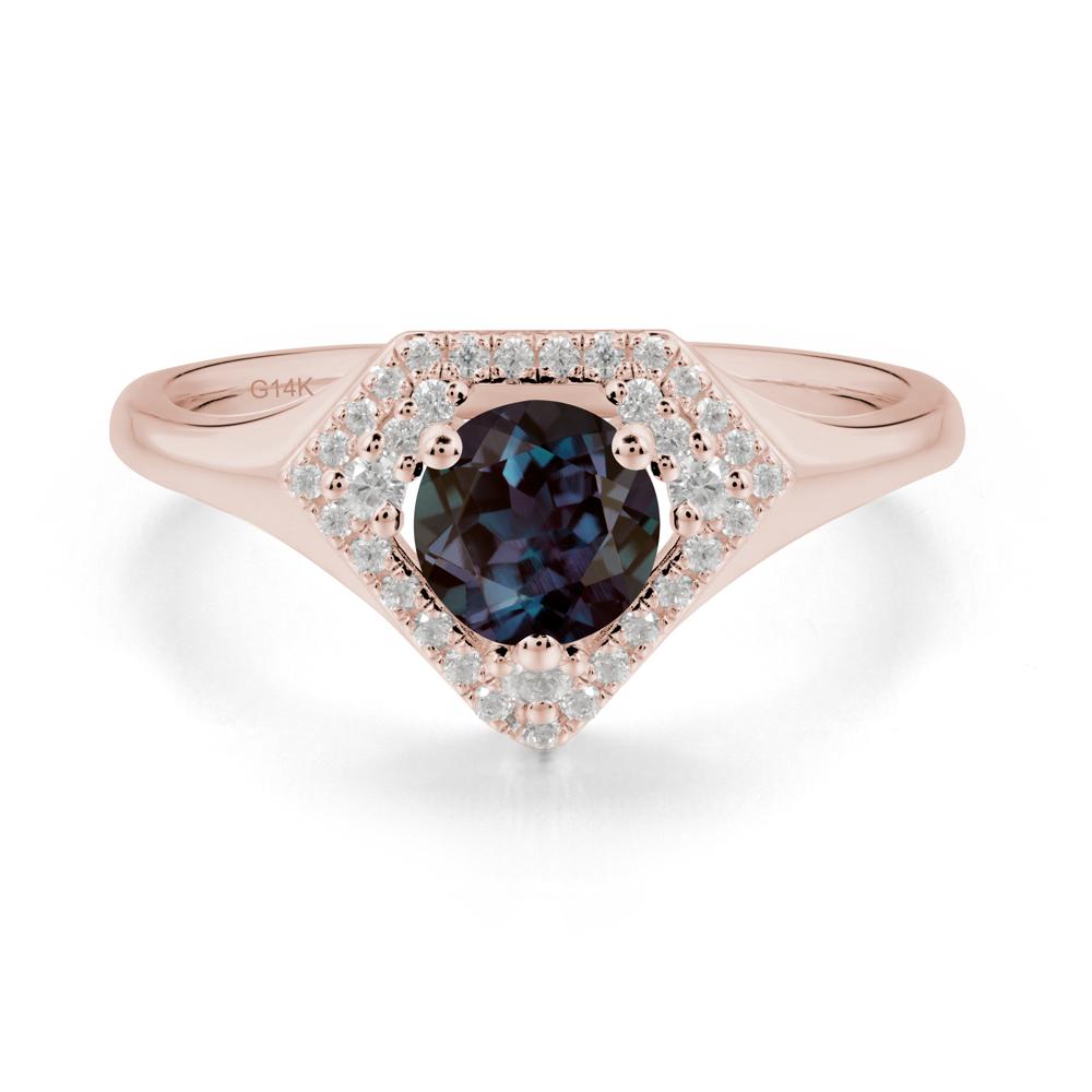 Round Alexandrite Double Halo Ring - LUO Jewelry #metal_14k rose gold