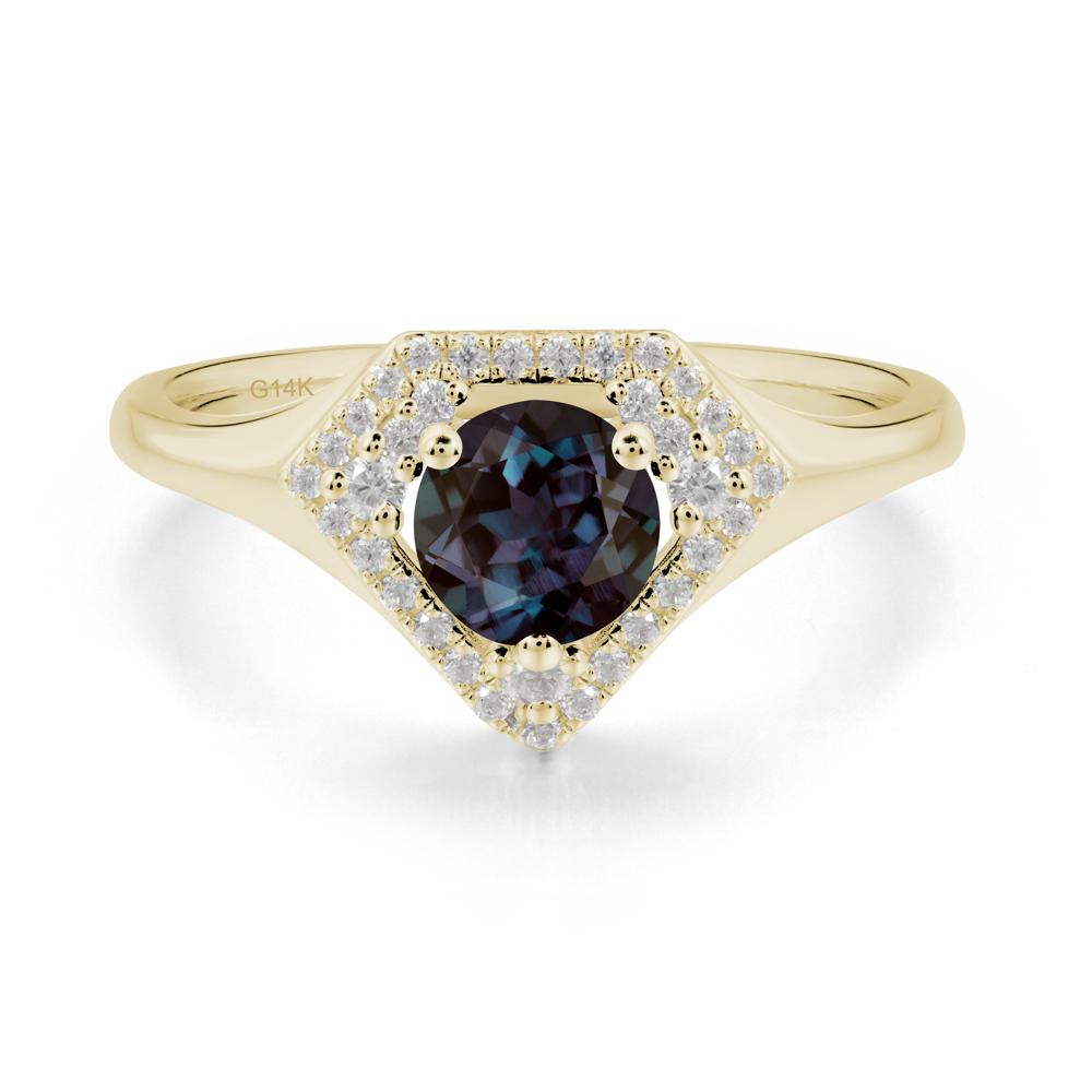 Round Alexandrite Double Halo Ring - LUO Jewelry #metal_14k yellow gold