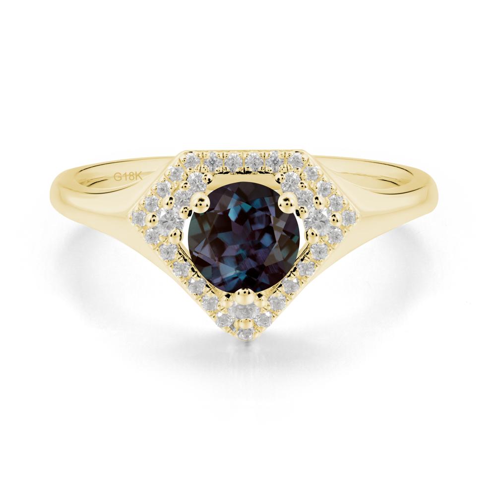 Round Alexandrite Double Halo Ring - LUO Jewelry #metal_18k yellow gold