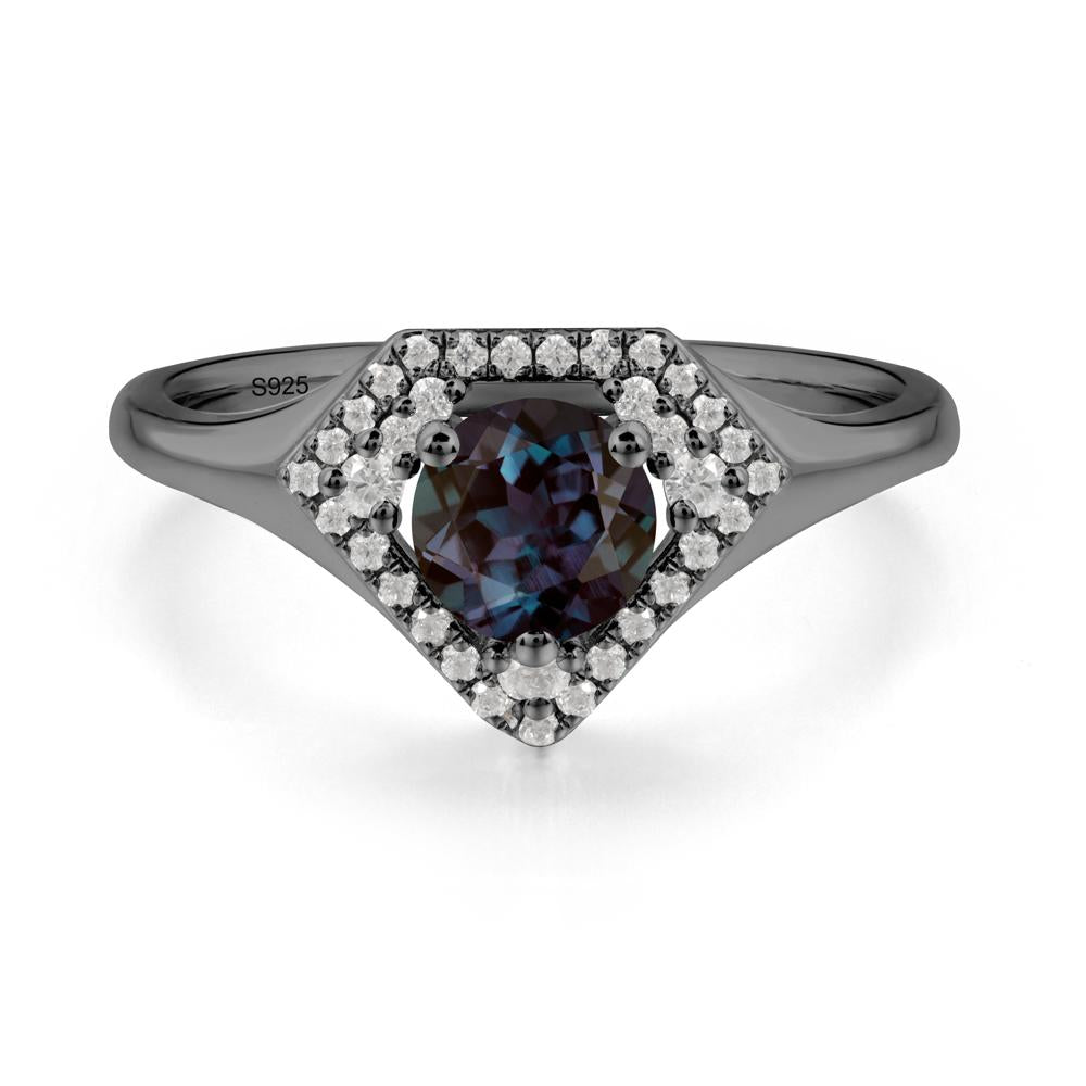 Round Alexandrite Double Halo Ring - LUO Jewelry #metal_black finish sterling silver