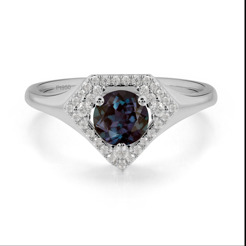 Round Alexandrite Double Halo Ring - LUO Jewelry #metal_platinum