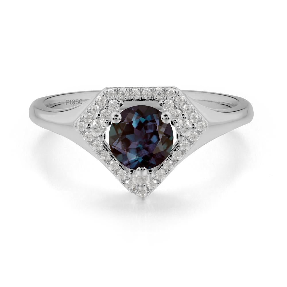 Round Alexandrite Double Halo Ring - LUO Jewelry #metal_platinum
