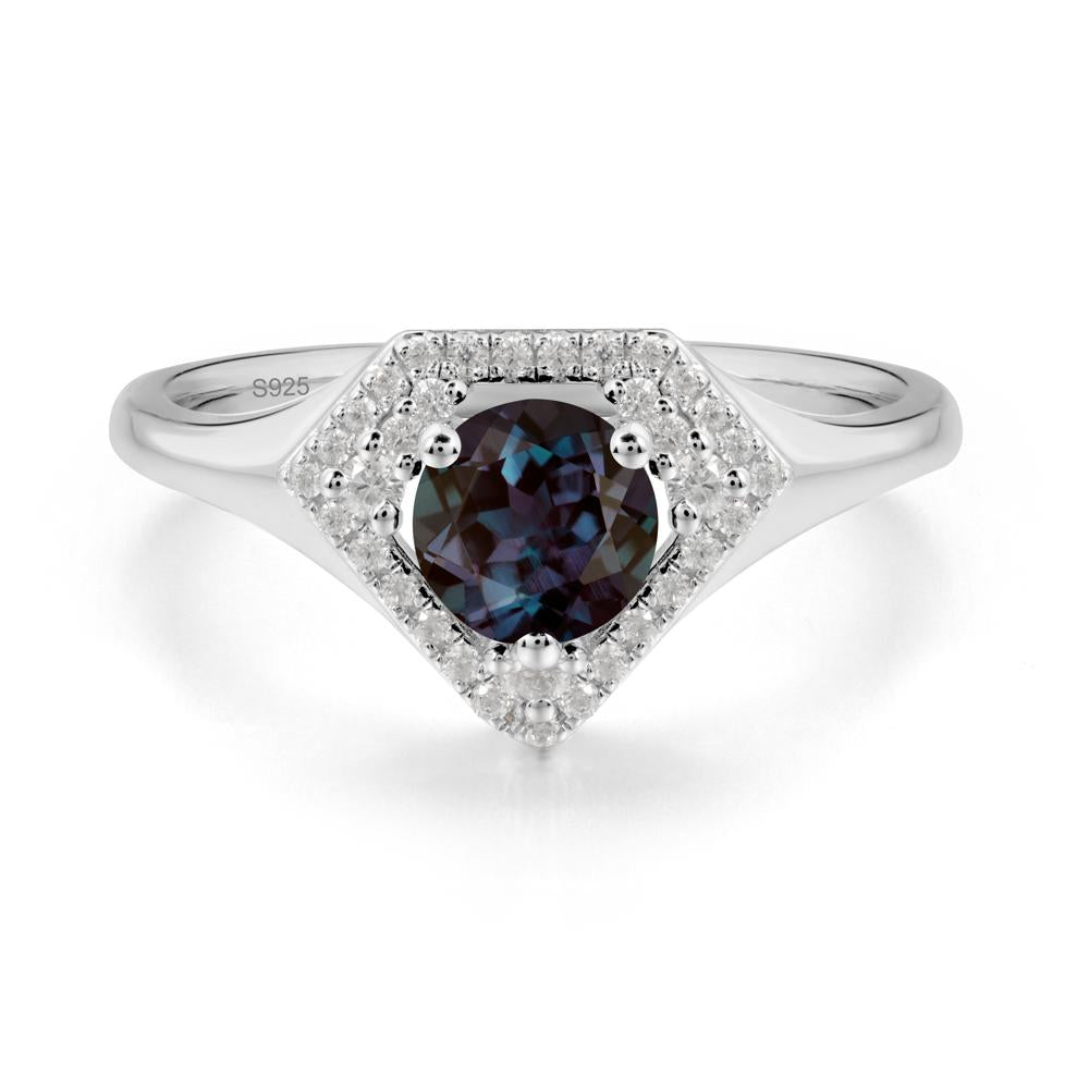Round Alexandrite Double Halo Ring - LUO Jewelry #metal_sterling silver