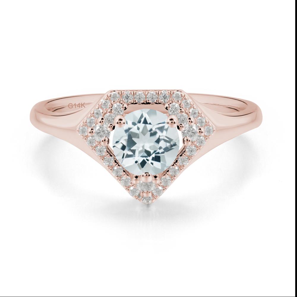 Round Aquamarine Double Halo Ring - LUO Jewelry #metal_14k rose gold
