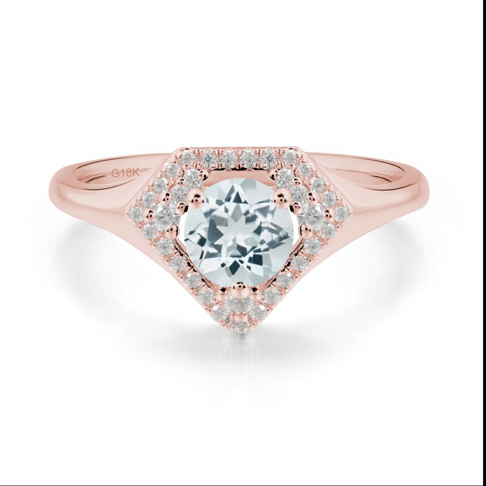 Round Aquamarine Double Halo Ring - LUO Jewelry #metal_18k rose gold