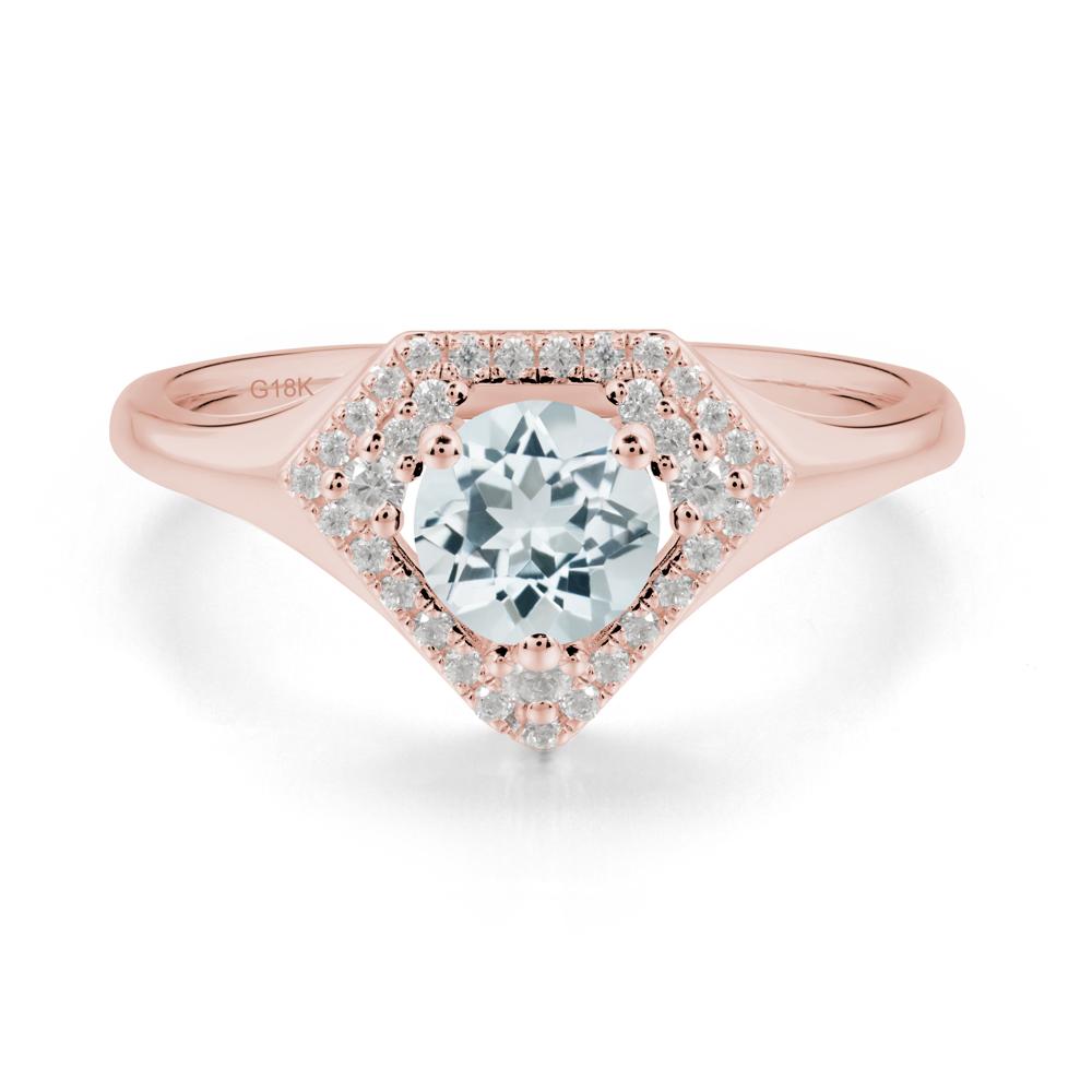 Round Aquamarine Double Halo Ring - LUO Jewelry #metal_18k rose gold