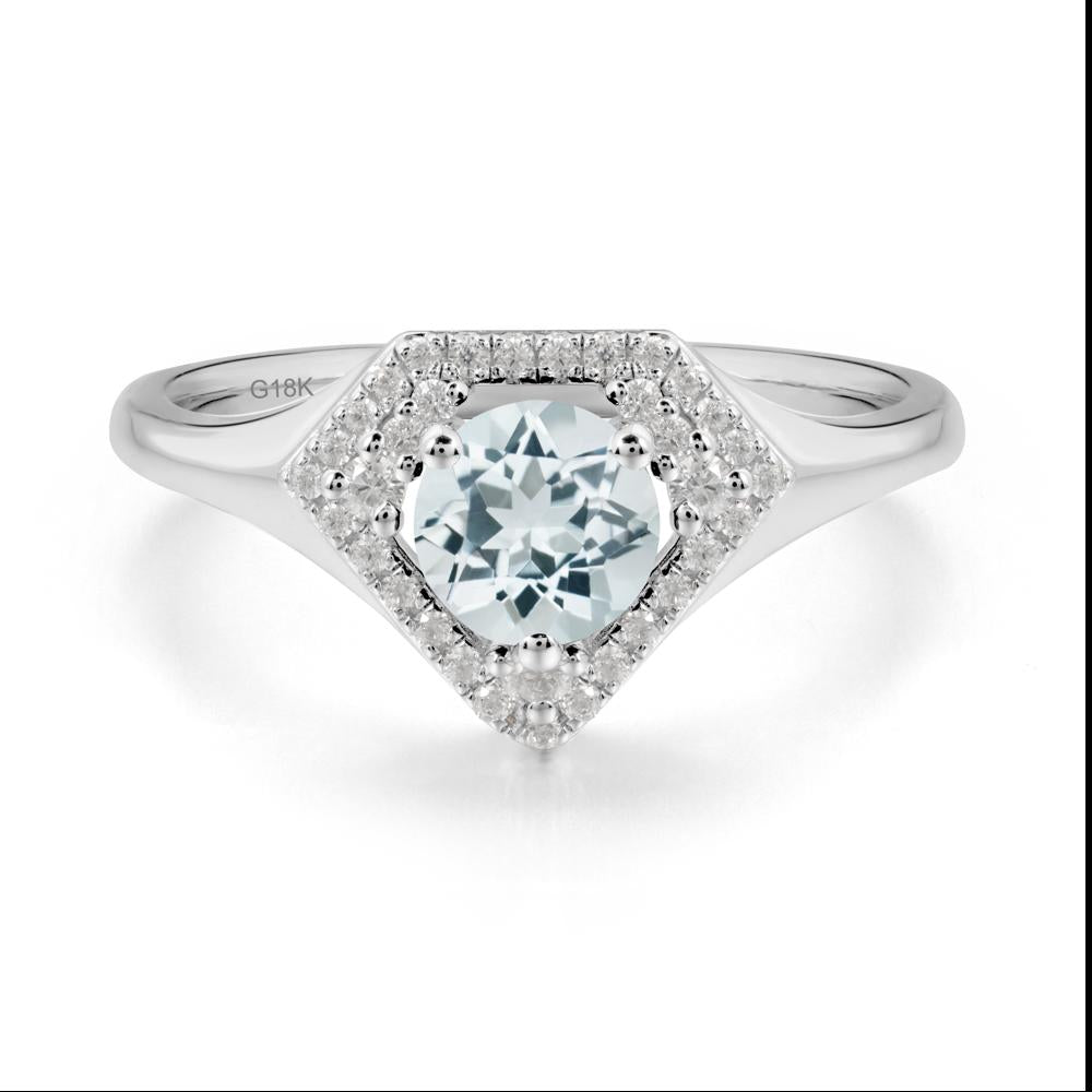 Round Aquamarine Double Halo Ring - LUO Jewelry #metal_18k white gold