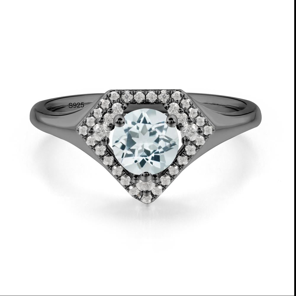 Round Aquamarine Double Halo Ring - LUO Jewelry #metal_black finish sterling silver