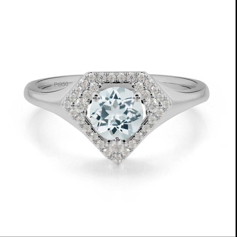 Round Aquamarine Double Halo Ring - LUO Jewelry #metal_platinum