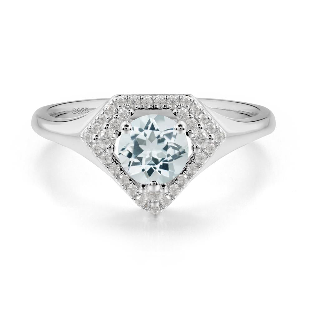 Round Aquamarine Double Halo Ring - LUO Jewelry #metal_sterling silver