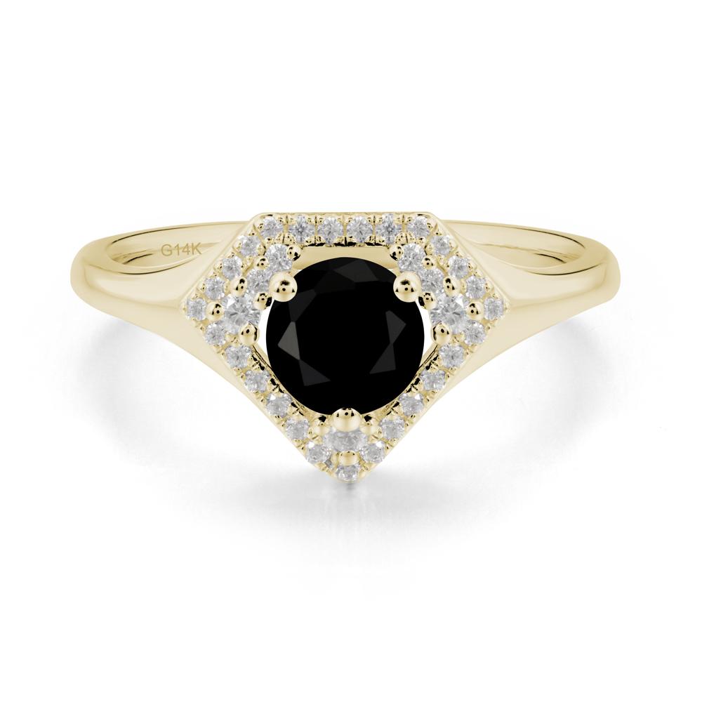 Double Halo Black Spinel Ring - LUO Jewelry #metal_14k yellow gold