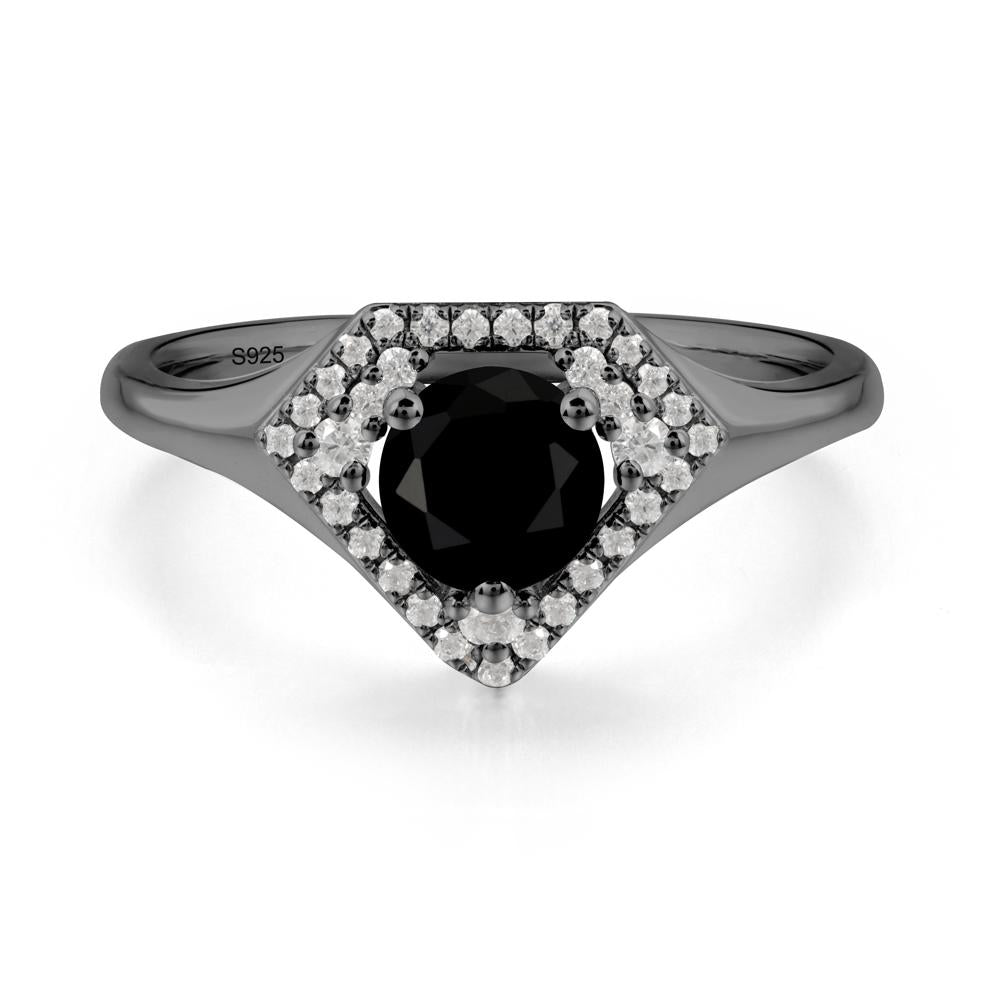 Double Halo Black Spinel Ring - LUO Jewelry #metal_black finish sterling silver