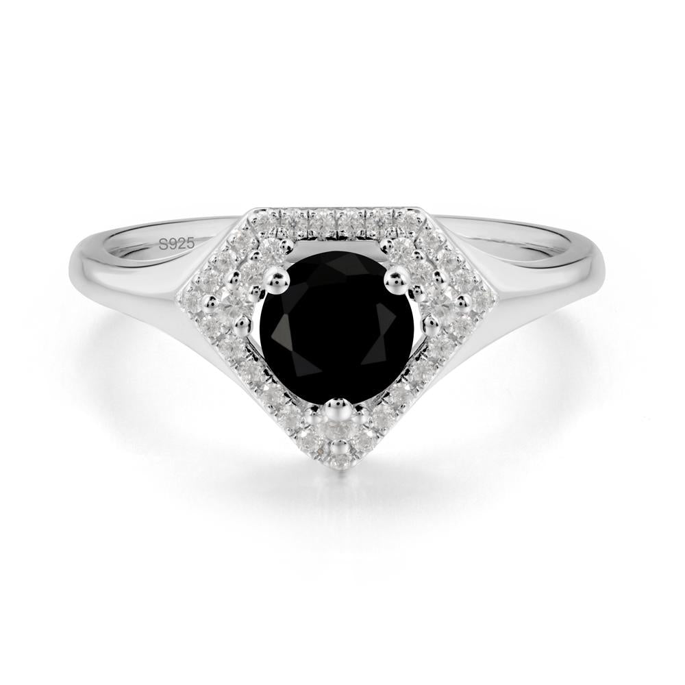 Double Halo Black Spinel Ring - LUO Jewelry #metal_sterling silver