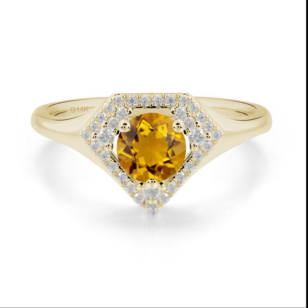 Round Citrine Double Halo Ring - LUO Jewelry #metal_14k yellow gold