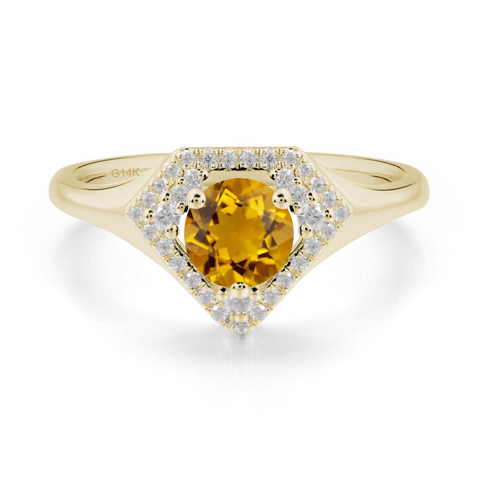 Round Citrine Double Halo Ring - LUO Jewelry #metal_14k yellow gold