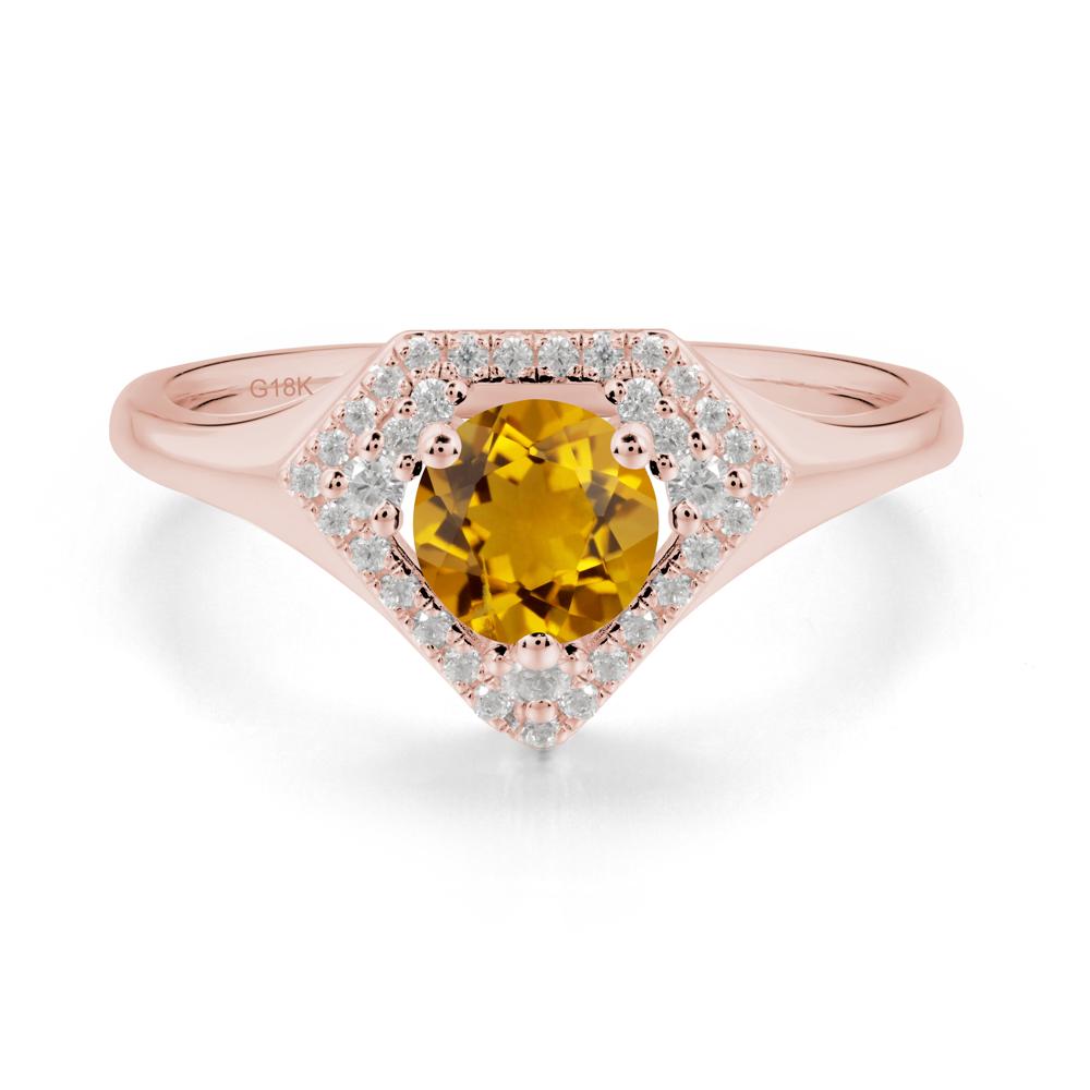 Round Citrine Double Halo Ring - LUO Jewelry #metal_18k rose gold