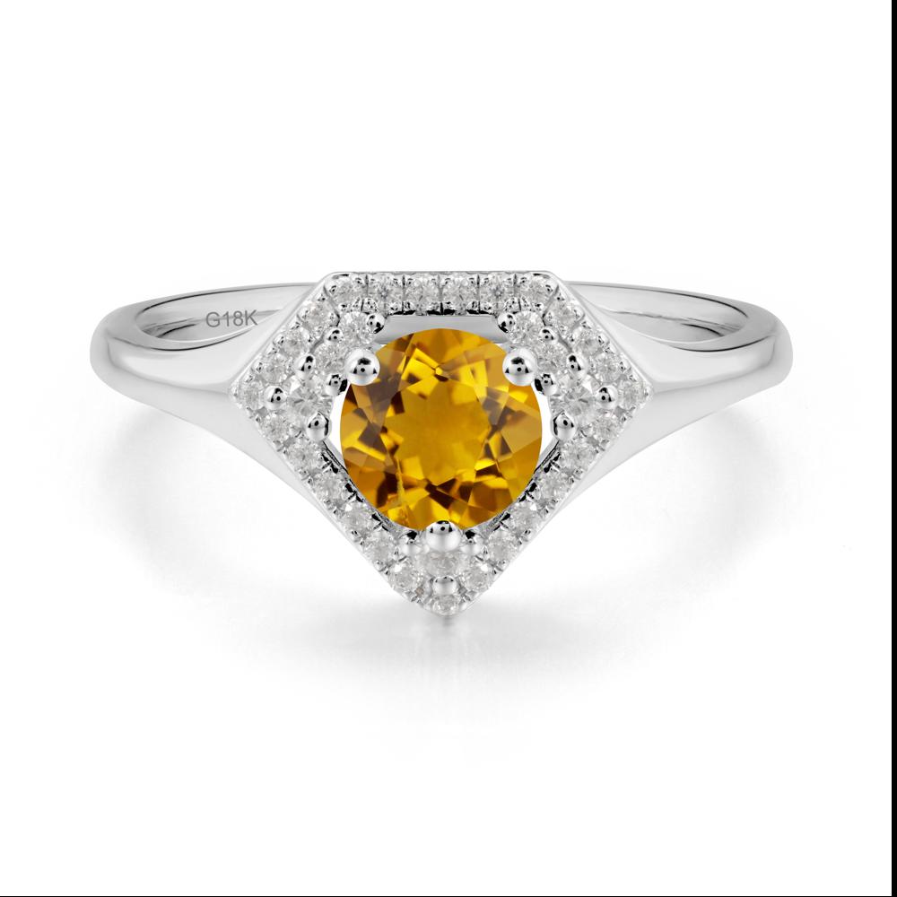 Round Citrine Double Halo Ring - LUO Jewelry #metal_18k white gold